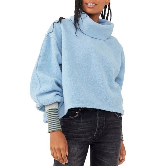 Free People We the Free Elk Mountain Pullover Fleece Sweater blue - Picture 3 of 12